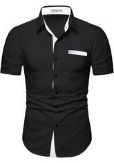 Mens Casual Half Sleeve Silver Button Shirt